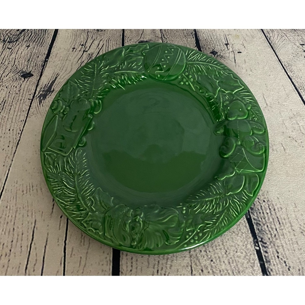 Vietri Majolica Green 8 1/2" Christmas Wreath Salad Plate Made‎ Italy Set Of 2 - Picture 3 of 6